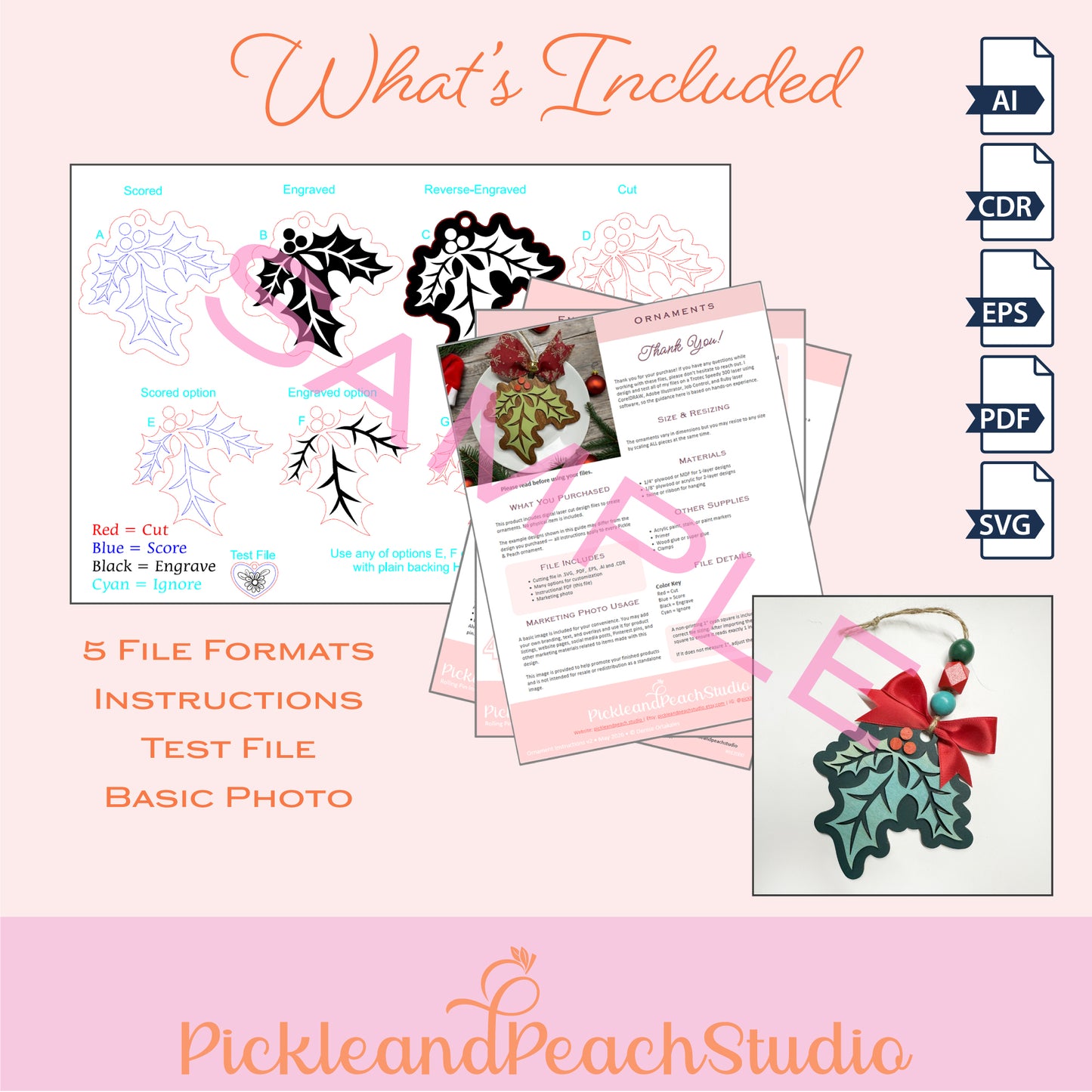 What's included information graphic – Ornament laser file